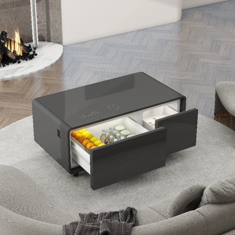 Home Smart Furniture 93L Refrigerator Modern Table Smart Coffee Table with 2 USB Ports Wireless Phone Charging Coffee Tables