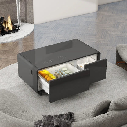 Home Smart Furniture 93L Refrigerator Modern Table Smart Coffee Table with 2 USB Ports Wireless Phone Charging Coffee Tables