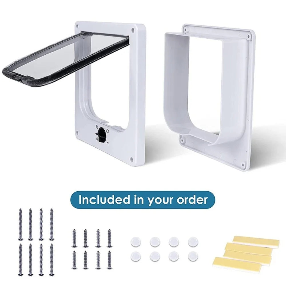 4 Ways Locking Cat Flap Door with Security Lock ABS Easy Installation Self-Closing Pet Door Turn Knob Weatherproof Dog Flap Door