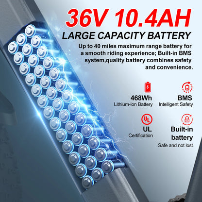 Adult Electric Bike with a 500W Motor, 26x1.95 Anti-Slip Tyres, a 36V 10.4Ah Removable Battery, a 7-Speed Gear System, and Unisex Pedal-Assisted Electric Bike
