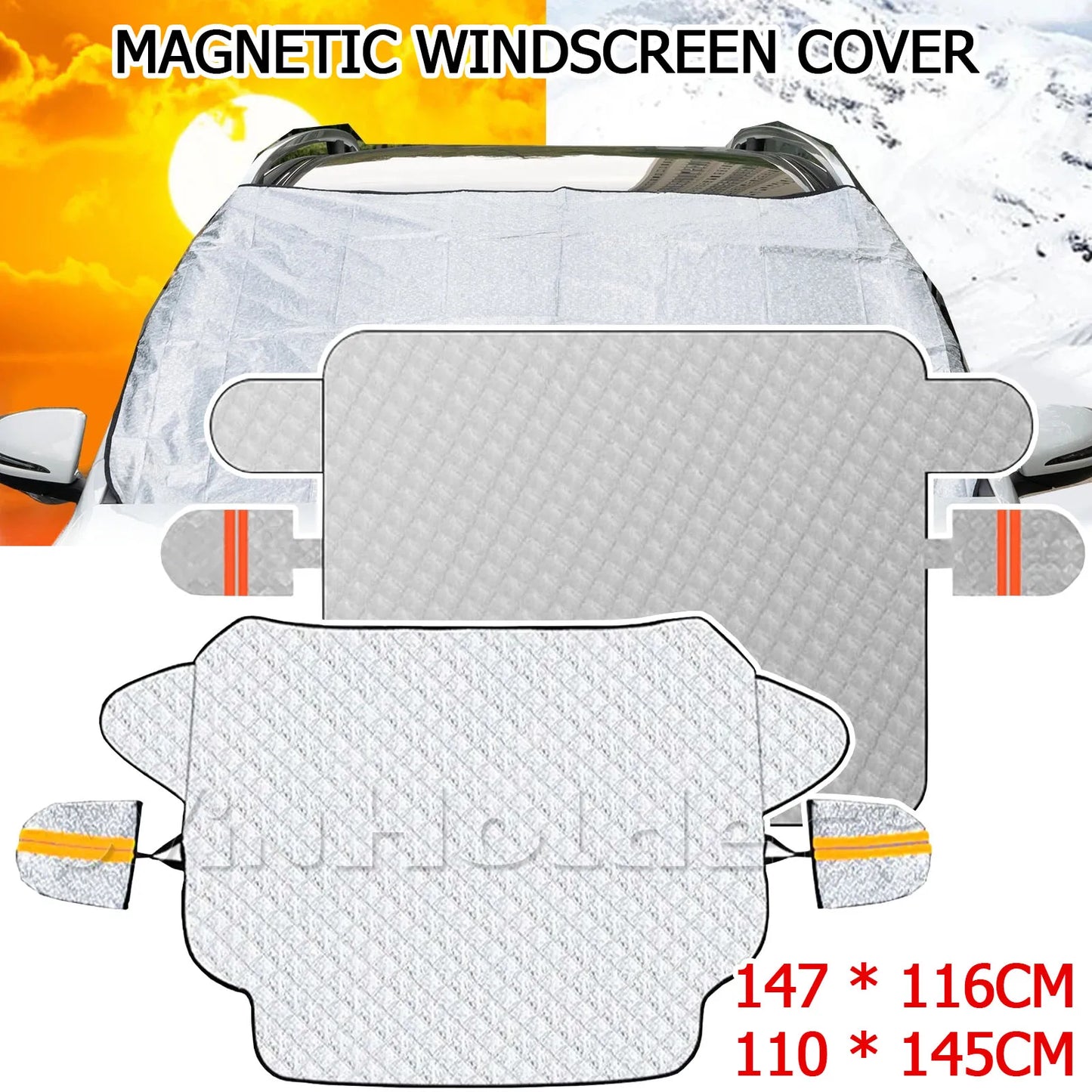 Magnetic Car Front Windshield Cover Automobile Sunshade UV Dust Snow Ice Protection Cover Winter Summer Windshield Shield Size 147cmx116cm / 110cmx145cm