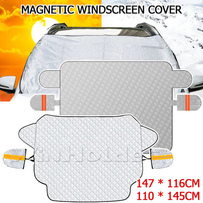 Magnetic Car Front Windshield Cover Automobile Sunshade UV Dust Snow Ice Protection Cover Winter Summer Windshield Shield Size 147cmx116cm / 110cmx145cm
