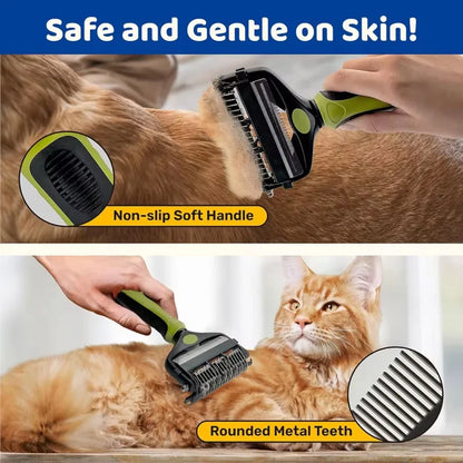 3 In 1 Dual Head Pet Deshedding Brush Fur Knot Cutter Comb Efficient Hair Remover Comfort Grip Grooming Tool For Dogs Cats