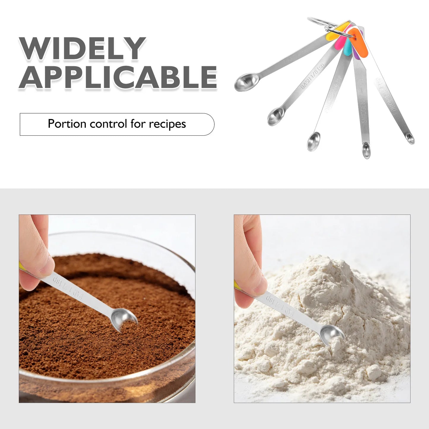 5 Pcs Stainless Steel Colored Non-slip Measuring Spoons Herb Coffee Ground Beans Scoop Scale Teaspoons Accurate Kitchen Measure