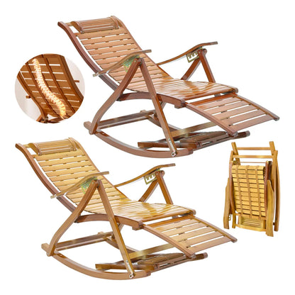 Portable bamboo rocking chair foldable lounge chair outdoor terrace garden leisure rocking chair lunch break lounge chair