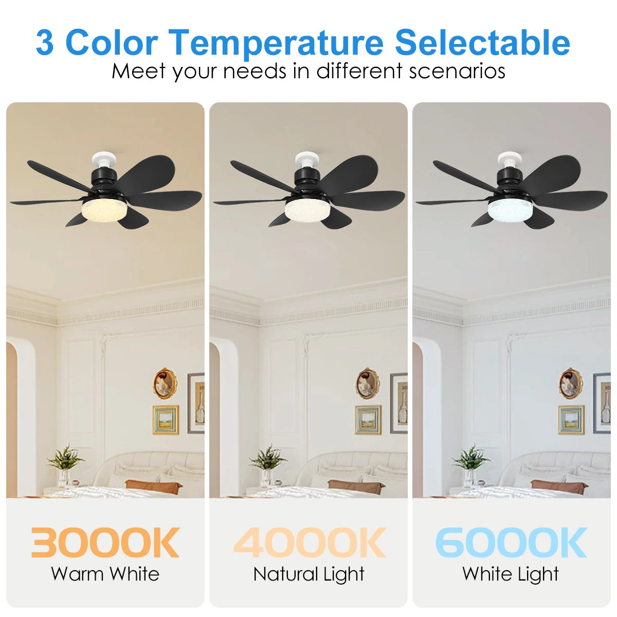 Cordless Light Socket Fan for Kitchen Bedroom Small Room LED Socket Fan Light with Remote Small Ceiling Fan with Light