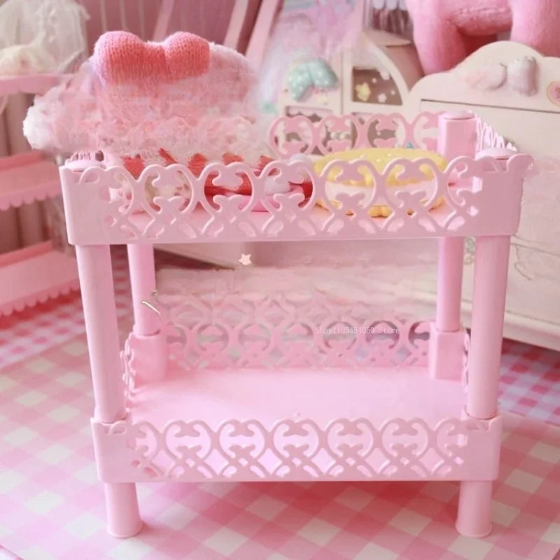 Pink 2 Tier 3 Tier Storage Shelf Handmade DIY Home Bedroom Study Room Desktop Storage Anime Figures Place Plastic Storage Shelf