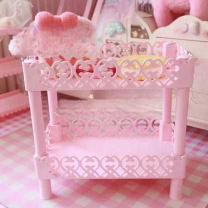 Pink 2 Tier 3 Tier Storage Shelf Handmade DIY Home Bedroom Study Room Desktop Storage Anime Figures Place Plastic Storage Shelf