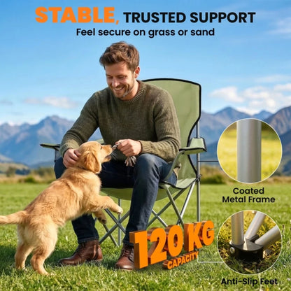 2-Pack Portable Folding Camping Chairs with Cup Holders & Carry Bag – Green Outdoor Camp Chairs for Beach, Picnic, Garden & Sports Events