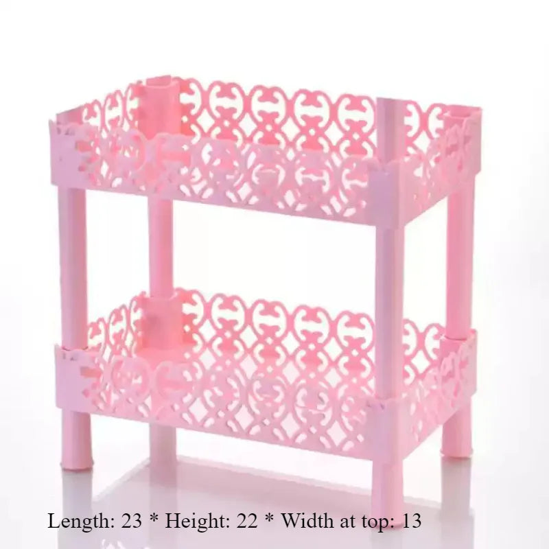 Pink 2 Tier 3 Tier Storage Shelf Handmade DIY Home Bedroom Study Room Desktop Storage Anime Figures Place Plastic Storage Shelf