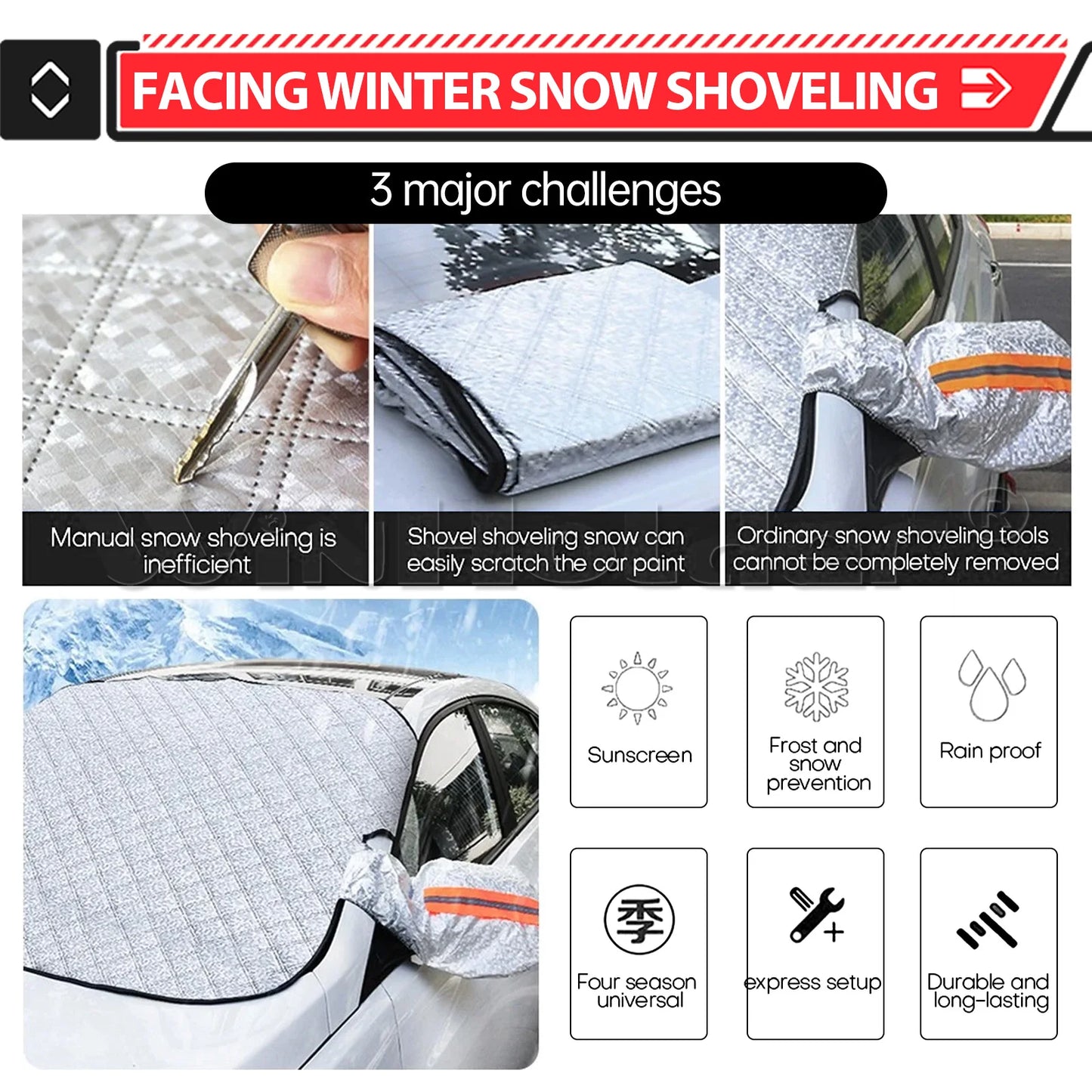 Magnetic Car Front Windshield Cover Automobile Sunshade UV Dust Snow Ice Protection Cover Winter Summer Windshield Shield Size 147cmx116cm / 110cmx145cm