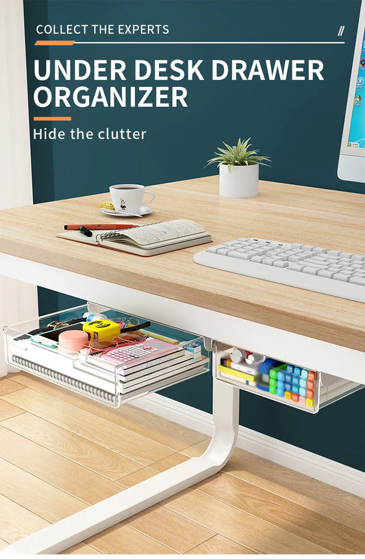 Universal No-Drill Under-Desk Drawer | Adhesive, Hidden Storage Organizer for Office or Home with Large Capacity
