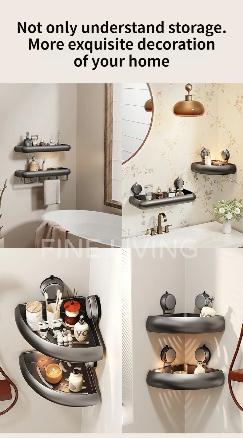Wall-Mounted Suction Cup Bathroom Corner Storage Shelf – No-Drill Triangle Organizer Rack for Shower, Toilet & Washstand