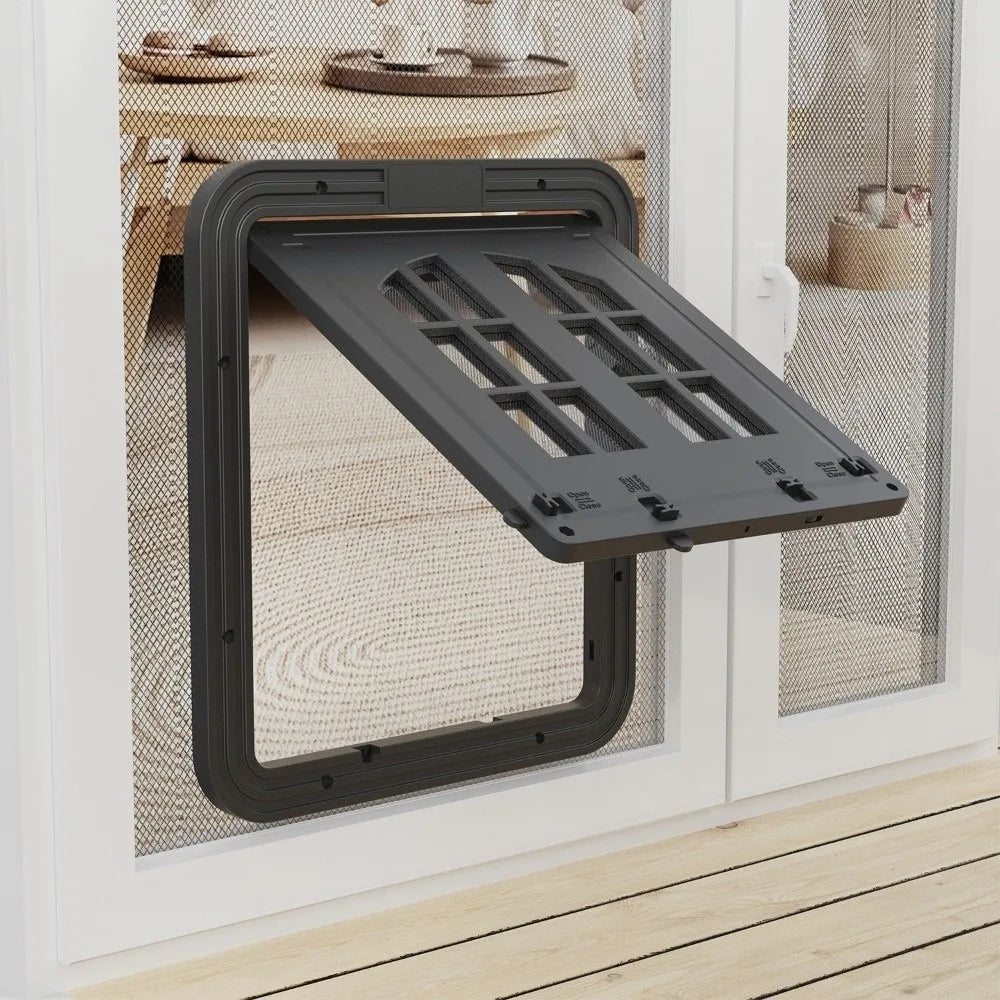 Self-Closing Dog Screen Door Magnetic Flap Reinforced Pet Lockable Screen Door 4 Entry Ways Heavy Duty Cat Door Hole