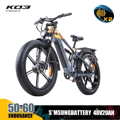 KIMDYMA K03 3000W Dual Motor Electric Bike for Adults, 48V Lithium Battery 26" Fat Tyre All-Terrain E-bike with Hydraulic Brakes