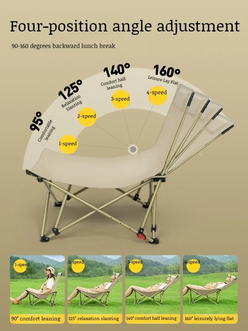 Outdoor Portable Folding Chair Camping Outing Lightweight Adjustable Recliner Fishing Leisure Chair Lunch Break Back Moon Chair