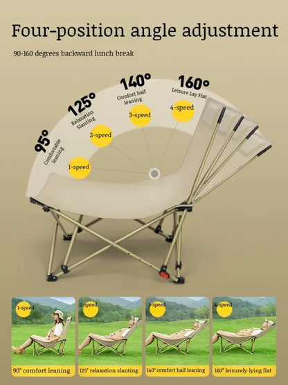 Outdoor Portable Folding Chair Camping Outing Lightweight Adjustable Recliner Fishing Leisure Chair Lunch Break Back Moon Chair