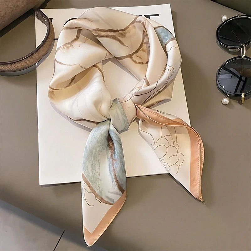 60Colors Luxury Scarf Women 70*70Cm Silk Feel Square Hair Wrapping Foulard Satin Shawl Big Size Head Bandana Hijab Handkerchief